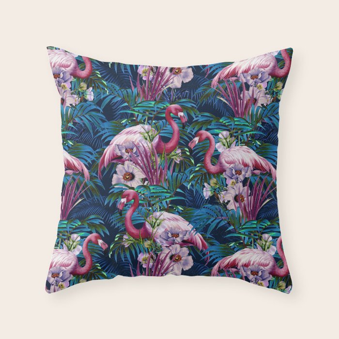 Night Forest Flamingos Throw Pillow Gallery Image 6