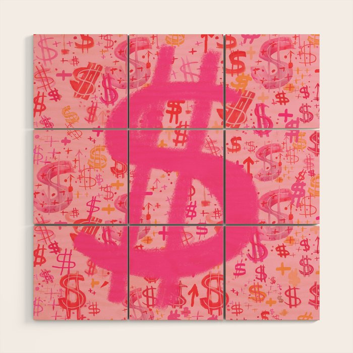 Pink Dollar Signs Wood Wall Art Gallery Image 1