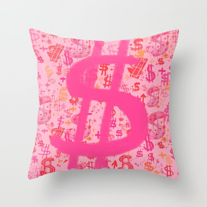 Pink Dollar Signs Throw Pillow Gallery Image 1