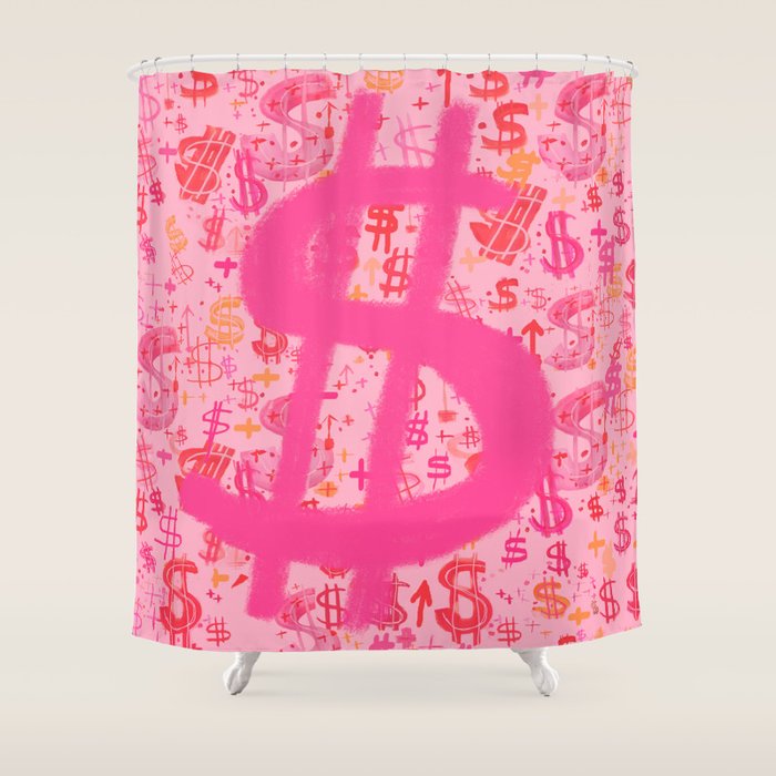 Pink Dollar Signs Shower Curtain Gallery Image 1