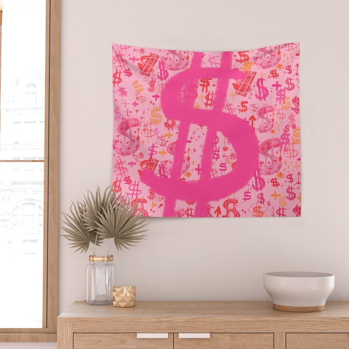 Pink Dollar Signs Wall Tapestry Gallery Image 2