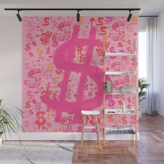 Pink Dollar Signs Wall Mural