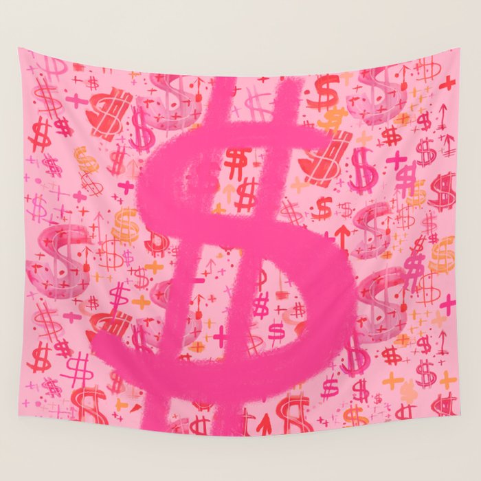 Pink Dollar Signs Wall Tapestry Gallery Image 4