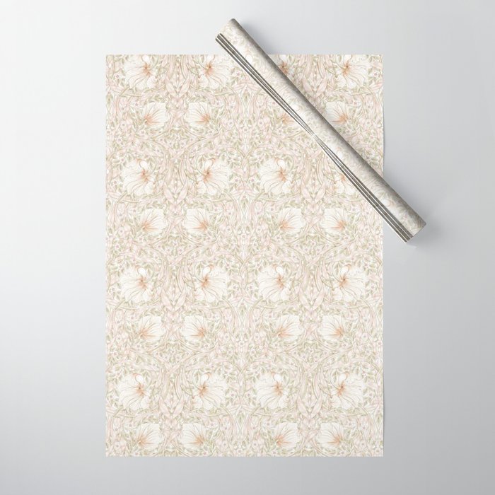 William Morris Pimpernel Cochineal Pink Pastel Floral Wrapping Paper Gallery Image 1