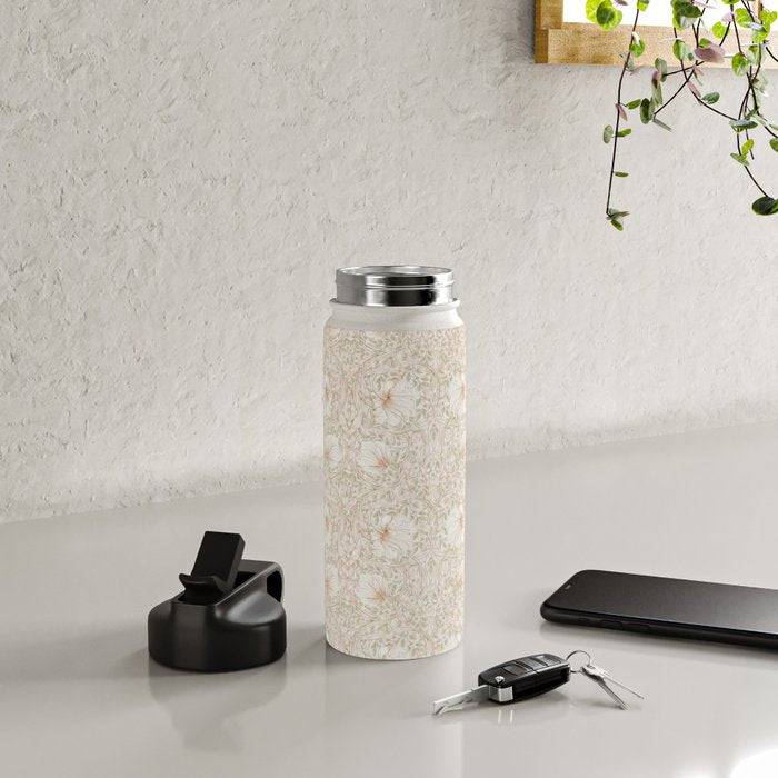 William Morris Pimpernel Cochineal Pink Pastel Floral Water Bottle Gallery Image 4