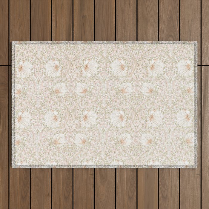 William Morris Pimpernel Cochineal Pink Pastel Floral Outdoor Rug Gallery Image 1