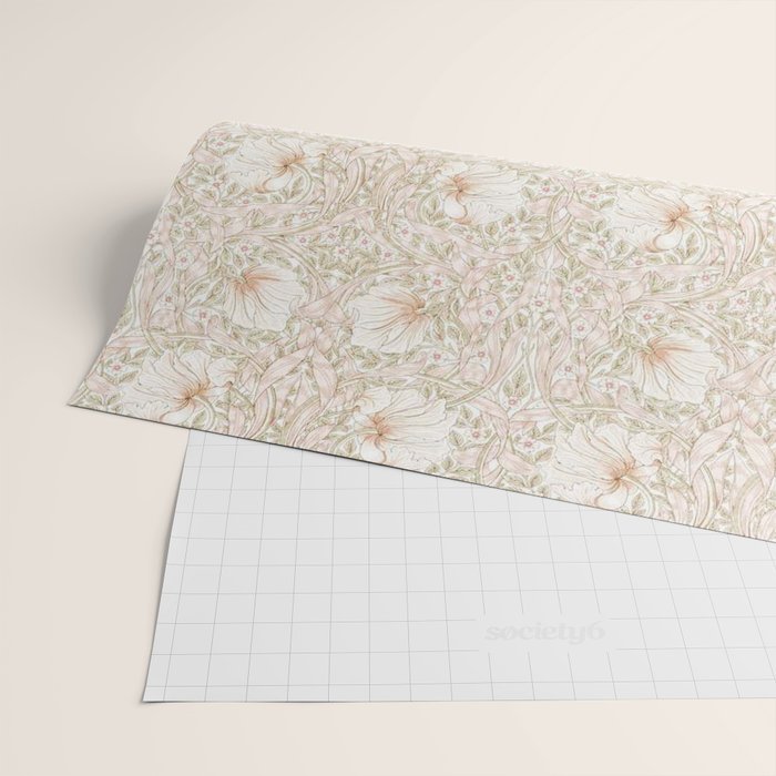 William Morris Pimpernel Cochineal Pink Pastel Floral Wrapping Paper Gallery Image 2
