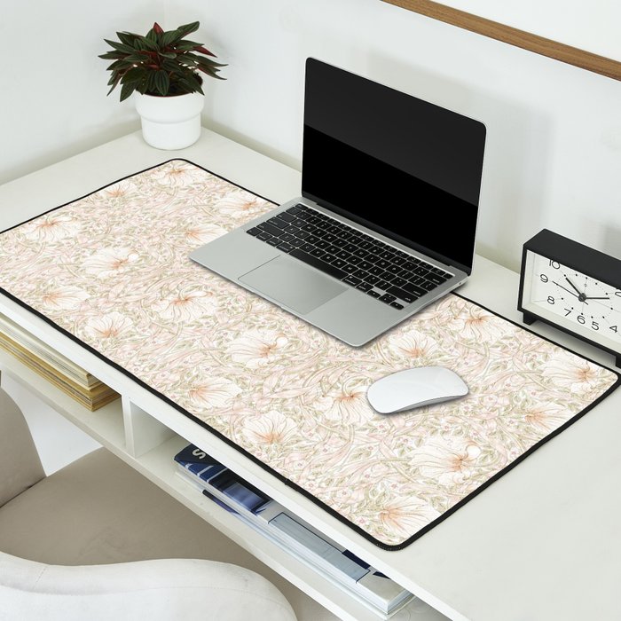William Morris Pimpernel Cochineal Pink Pastel Floral Desk Mat Gallery Image 2