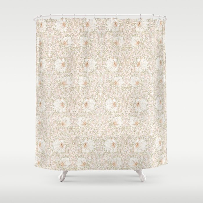William Morris Pimpernel Cochineal Pink Pastel Floral Shower Curtain Gallery Image 1