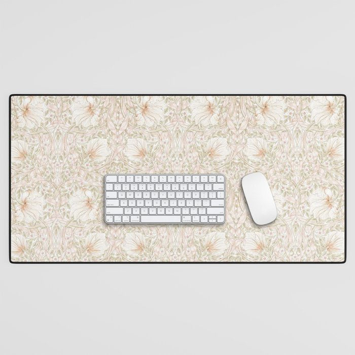 William Morris Pimpernel Cochineal Pink Pastel Floral Desk Mat Gallery Image 1