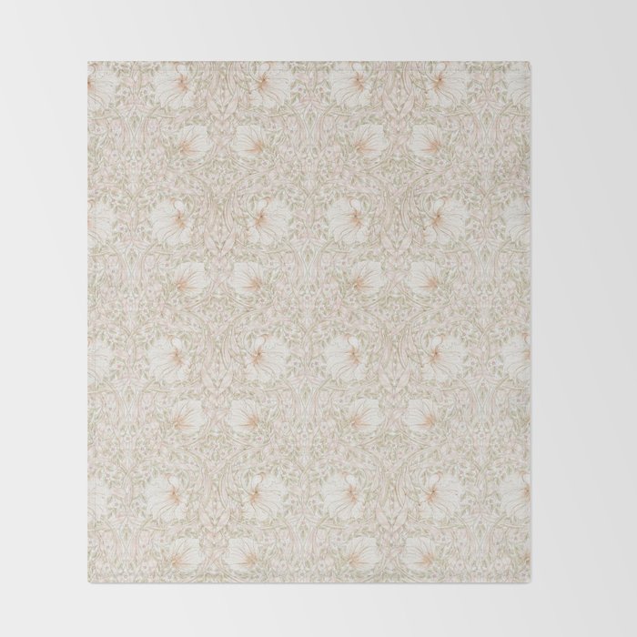 William Morris Pimpernel Cochineal Pink Pastel Floral Throw Blanket Gallery Image 2