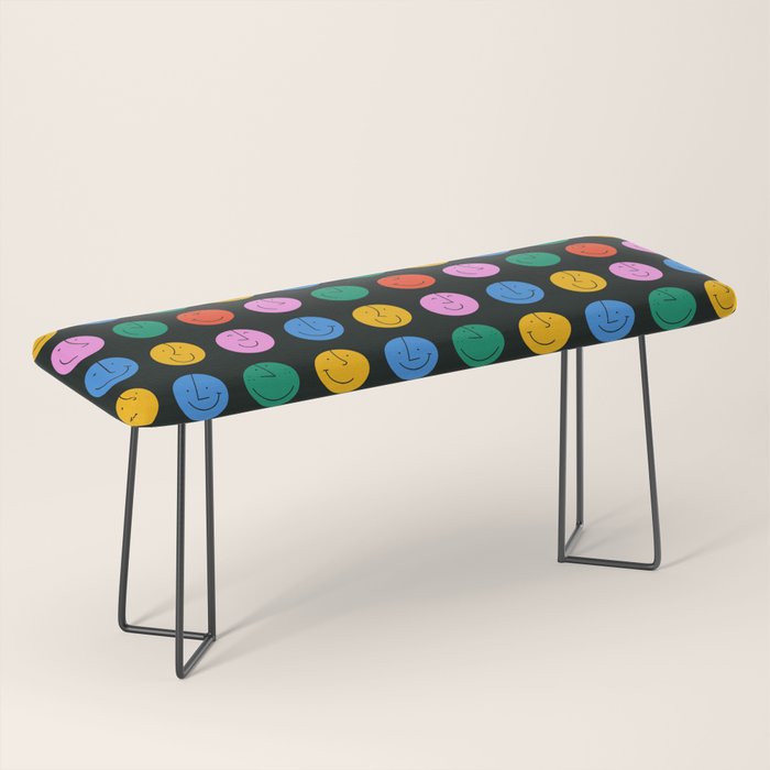Colorful diverse people face cartoon pattern Bench Gallery Image 1