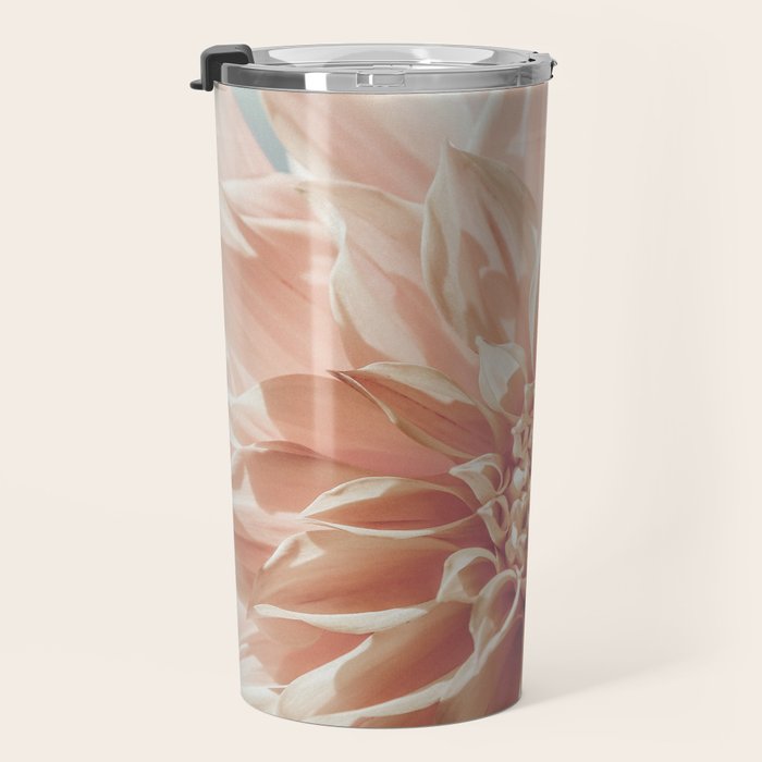 Always the Optimist  pink dahlia botanical flower photograph Travel Mug Gallery Image 3