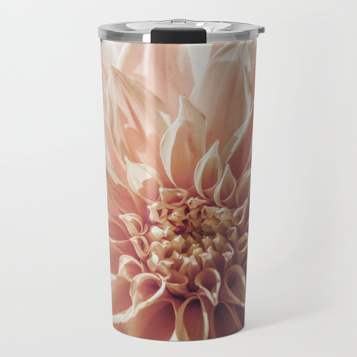 Always the Optimist  pink dahlia botanical flower photograph Travel Mug Gallery Image 1