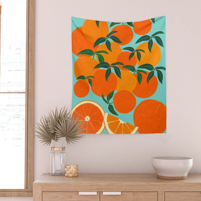 Orange Harvest - Blue Wall Tapestry Gallery Image 2