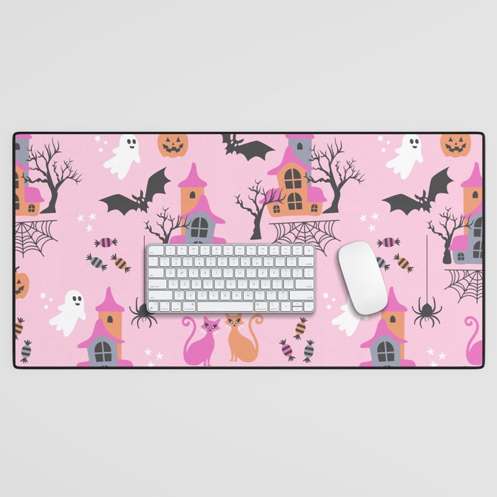 Pink Halloween pastel spooky party Desk Mat Gallery Image 1
