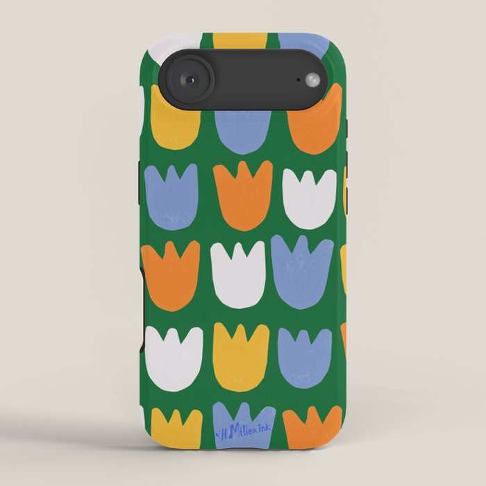 Rows of Tulips in Bloom in Forest Green & Orange iPhone Case Gallery Image 2