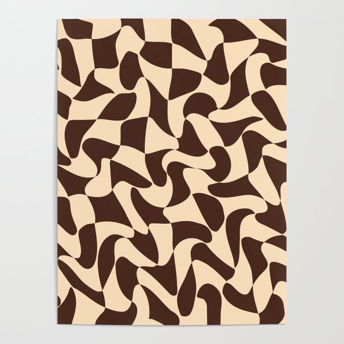 Wavy Checkerboard in Brown & Cream Poster Gallery Image 4