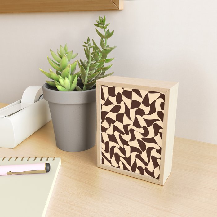 Wavy Checkerboard in Brown & Cream Mini Art Print Gallery Image 2