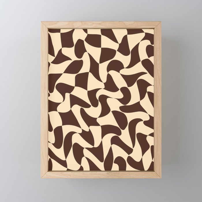 Wavy Checkerboard in Brown & Cream Mini Art Print Gallery Image 1