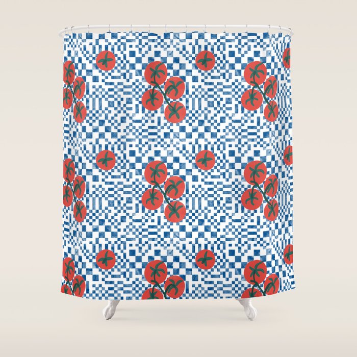Tomatoes Checkered Grid Shower Curtain Gallery Image 1