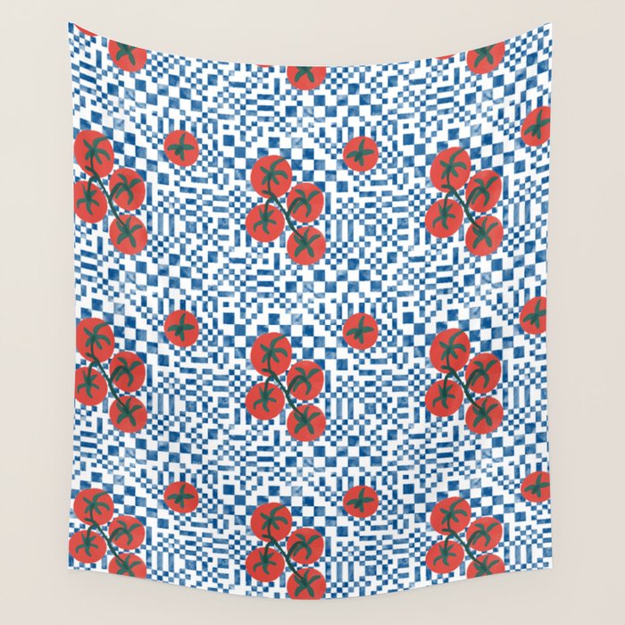 Tomatoes Checkered Grid Wall Tapestry Gallery Image 4