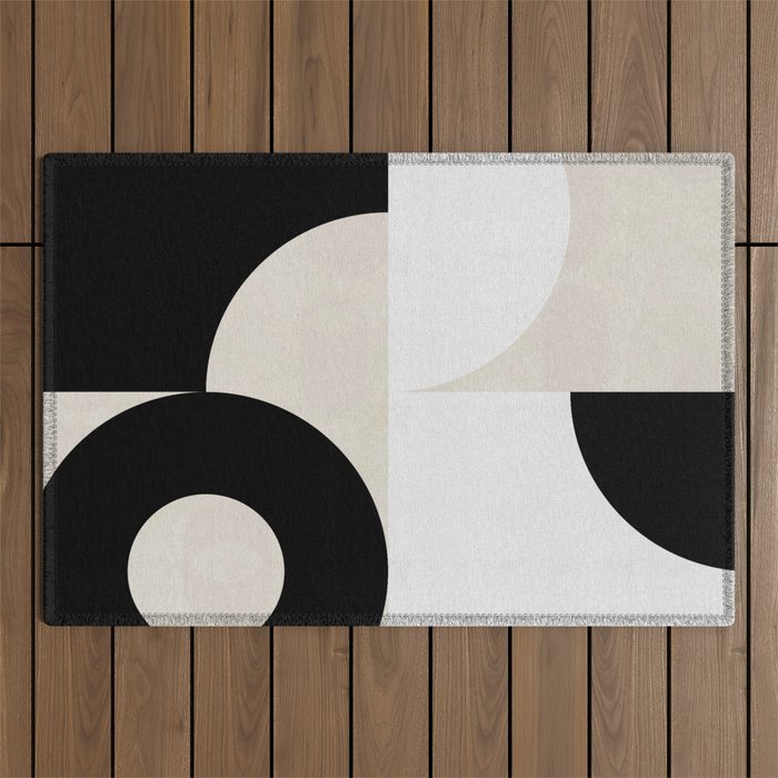 geometry mid modern black white III Outdoor Rug Gallery Image 1