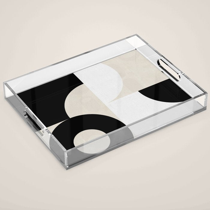 geometry mid modern black white III Acrylic Tray Gallery Image 1