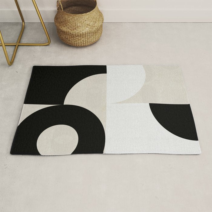 geometry mid modern black white III Rug Gallery Image 1