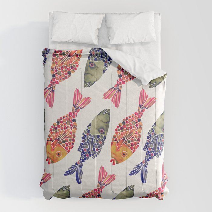 Indonesian Fish Duo - Navy & Coral Palette Comforter Gallery Image 1