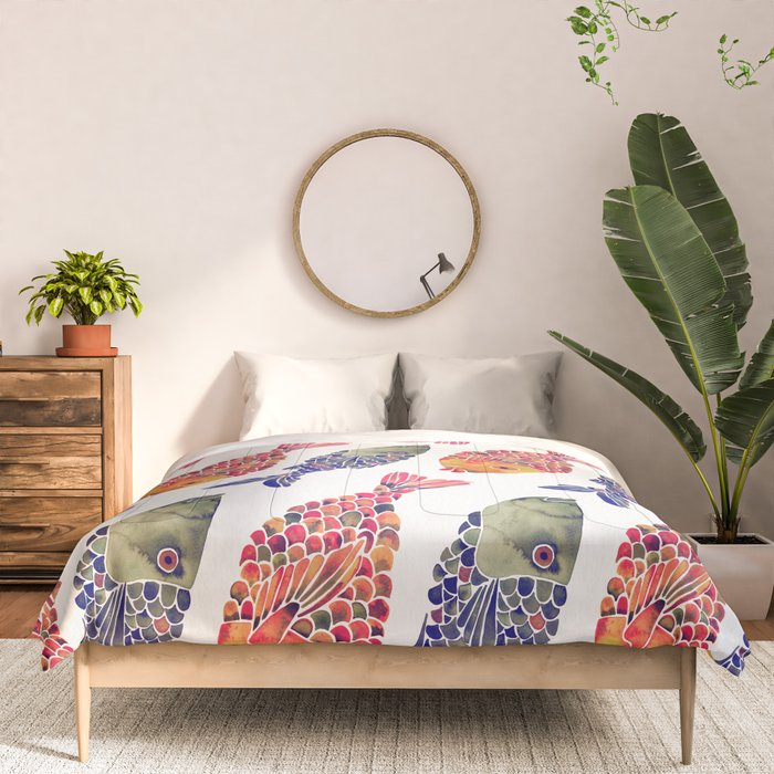 Indonesian Fish Duo - Navy & Coral Palette Comforter Gallery Image 3