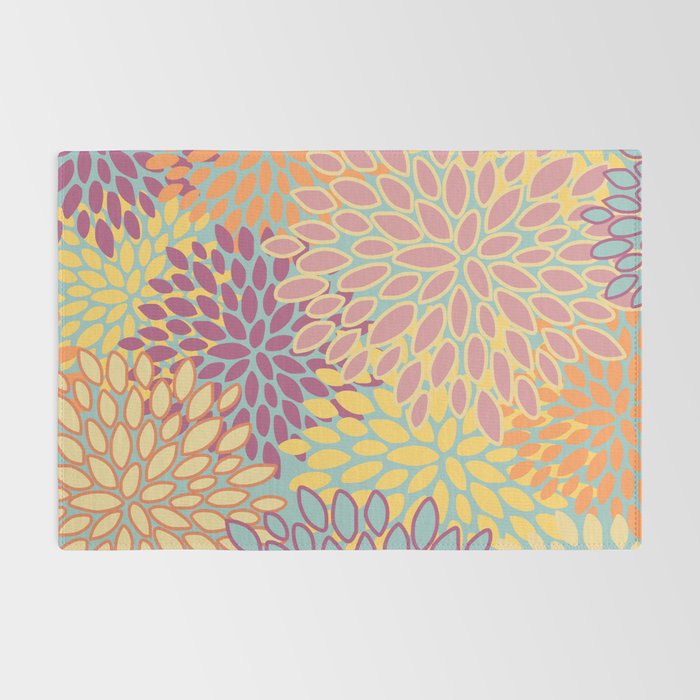 Festive, Floral Prints, Orange, Yellow, Teal and Pink Rug Gallery Image 2