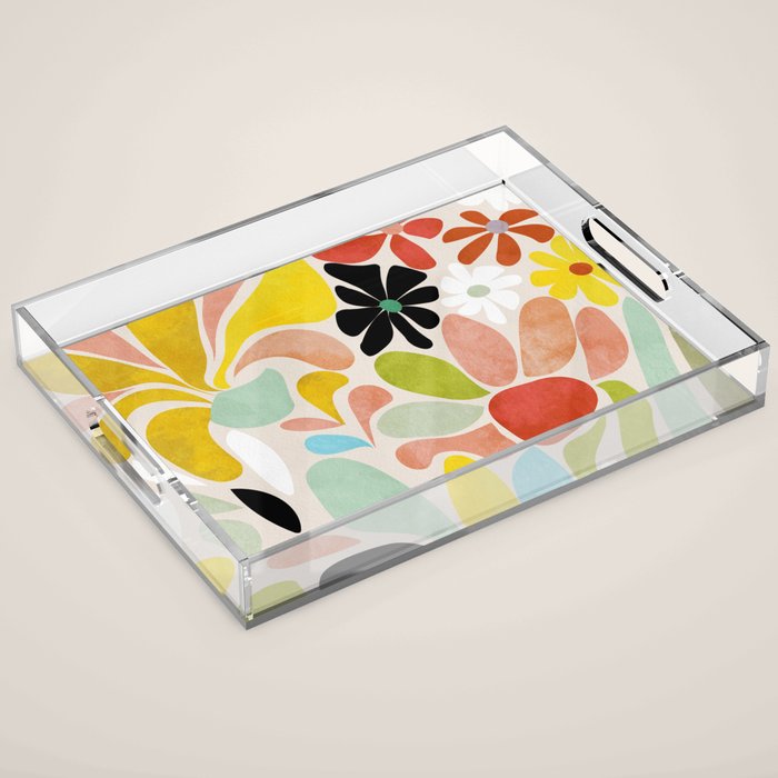 floral shapes retro Acrylic Tray Gallery Image 1