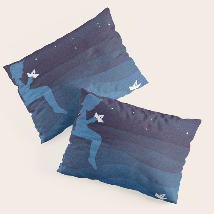 Boy with paper boats, blue Pillow Sham Gallery Image 1