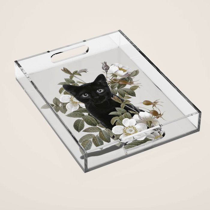 Cat With Flowers Acrylic Tray Gallery Image 1