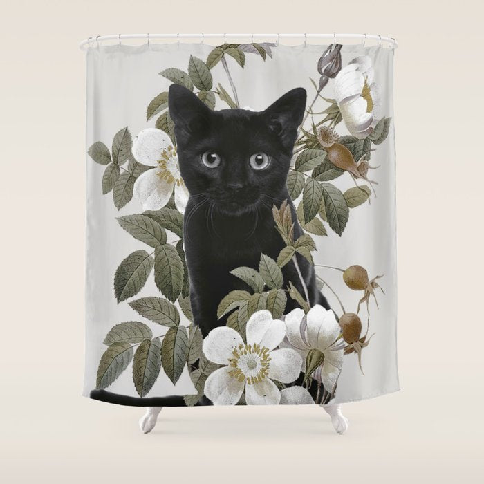 Cat With Flowers Shower Curtain Gallery Image 1