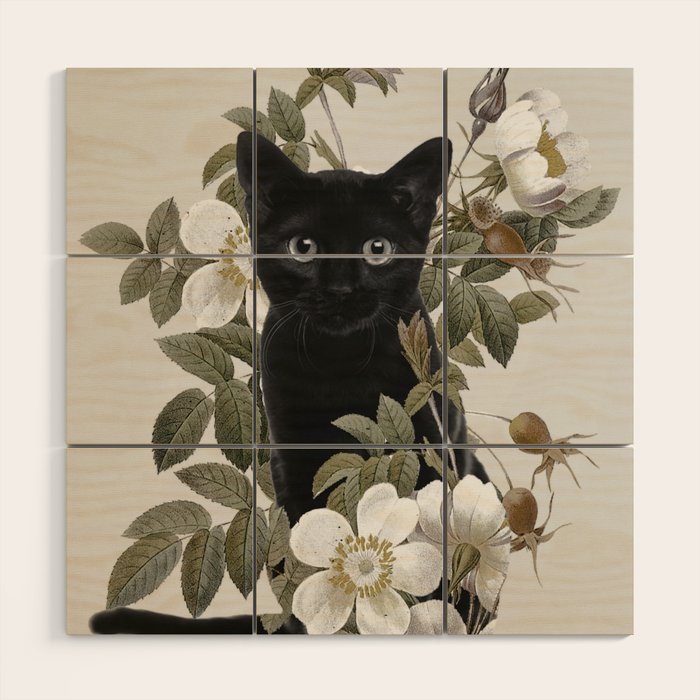 Cat With Flowers Wood Wall Art Gallery Image 1