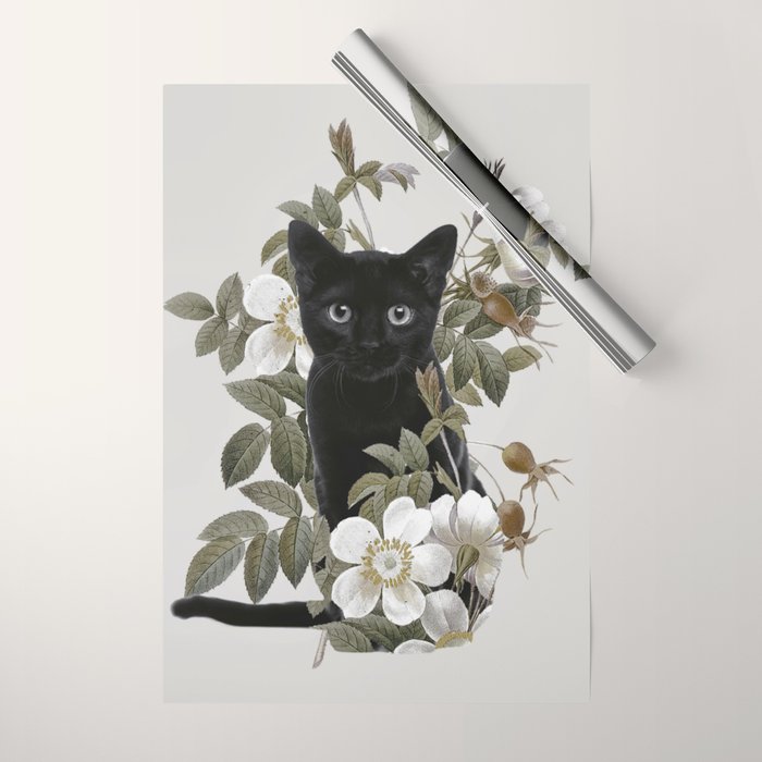 Cat With Flowers Wrapping Paper Gallery Image 1