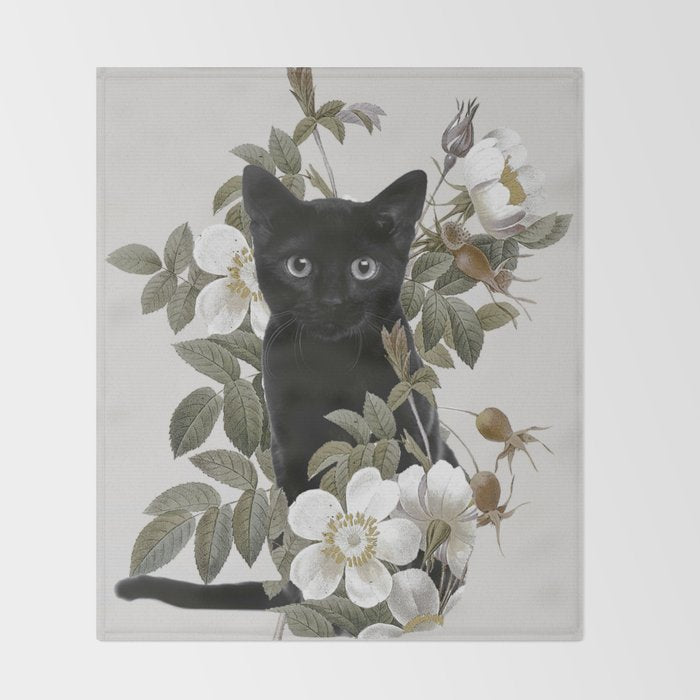 Cat With Flowers Throw Blanket Gallery Image 2