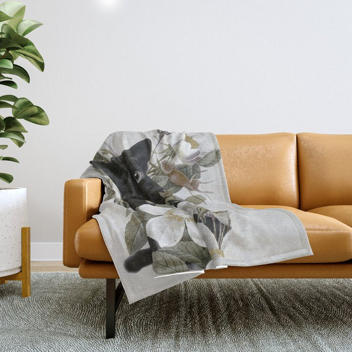 Cat With Flowers Throw Blanket Gallery Image 1