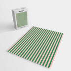 Narrow Stripes Vertical Pattern in Kelly Green and Blush Pink Jigsaw Puzzle Gallery Image 2