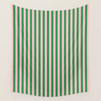 Narrow Stripes Vertical Pattern in Kelly Green and Blush Pink Wall Tapestry Gallery Image 4