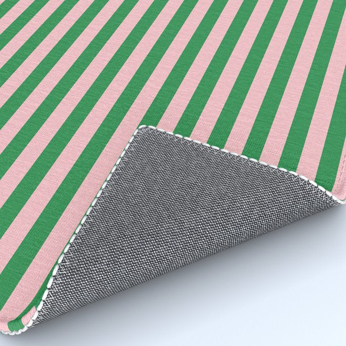 Narrow Stripes Vertical Pattern in Kelly Green and Blush Pink Rug Gallery Image 4