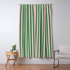 Narrow Stripes Vertical Pattern in Kelly Green and Blush Pink Window Curtain Gallery Image 5