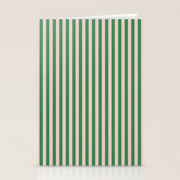 Narrow Stripes Vertical Pattern in Kelly Green and Blush Pink Stationery Card Gallery Image 2