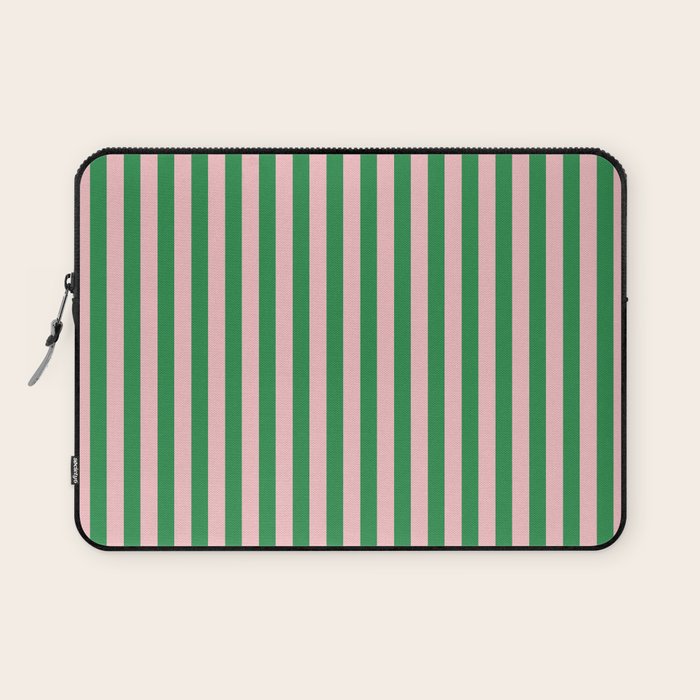 Narrow Stripes Vertical Pattern in Kelly Green and Blush Pink Laptop Sleeve Gallery Image 1