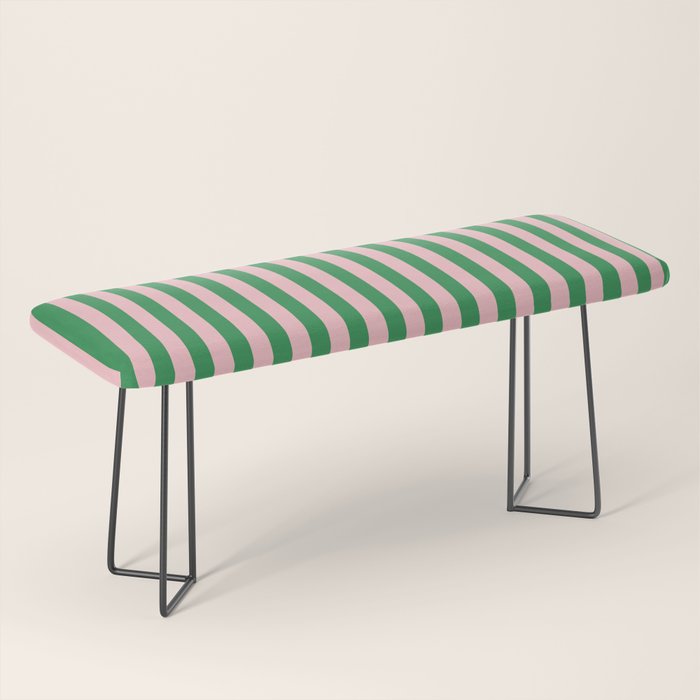 Narrow Stripes Vertical Pattern in Kelly Green and Blush Pink Bench Gallery Image 1