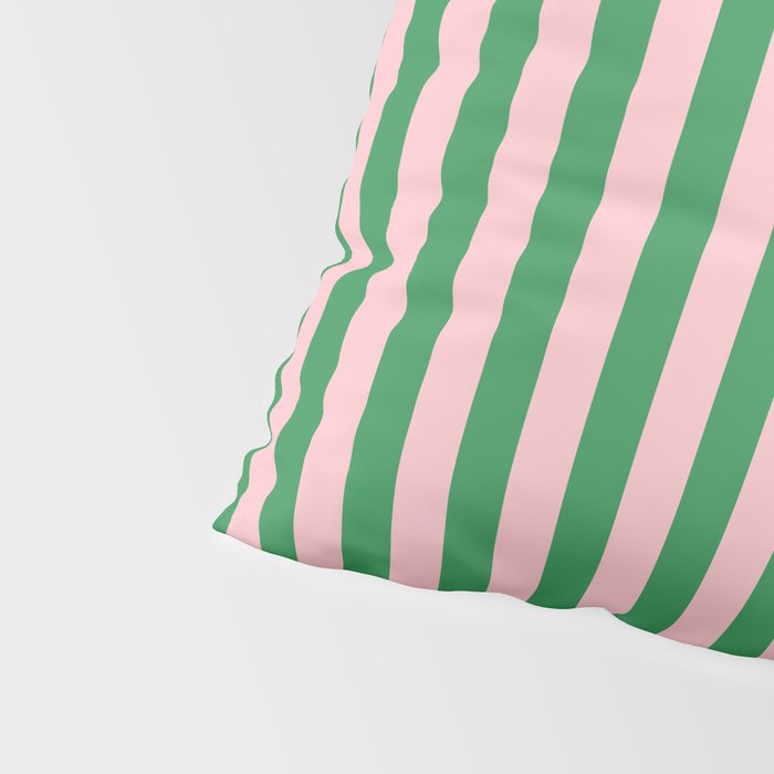 Narrow Stripes Vertical Pattern in Kelly Green and Blush Pink Pillow Sham Gallery Image 4