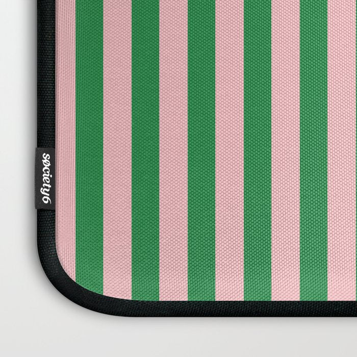 Narrow Stripes Vertical Pattern in Kelly Green and Blush Pink Laptop Sleeve Gallery Image 3