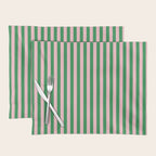Narrow Stripes Vertical Pattern in Kelly Green and Blush Pink Placemat Gallery Image 1